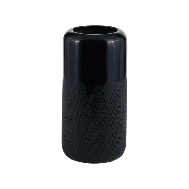 CER, 10"H GROOVED VASE, NAVY BLUE