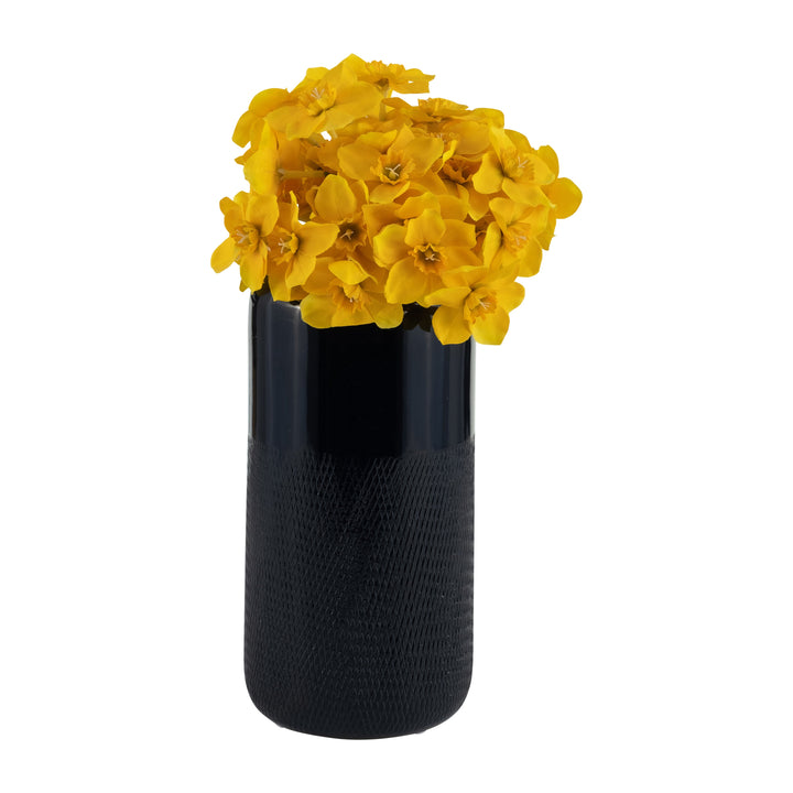 CER, 10"H GROOVED VASE, NAVY BLUE