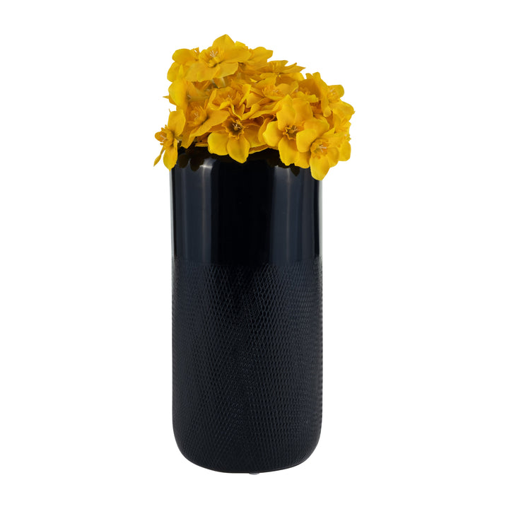 CER, 12"H GROOVED VASE, NAVY BLUE