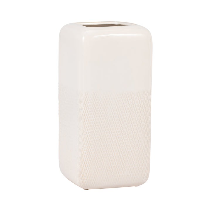 CER, 12" SQUARED GROOVED VASE, IVORY