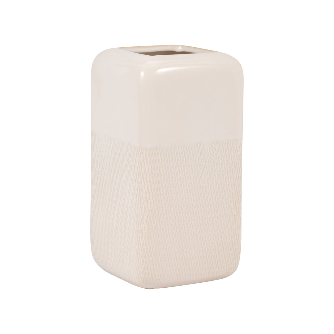 CER, 10" SQUARED GROOVED VASE, IVORY