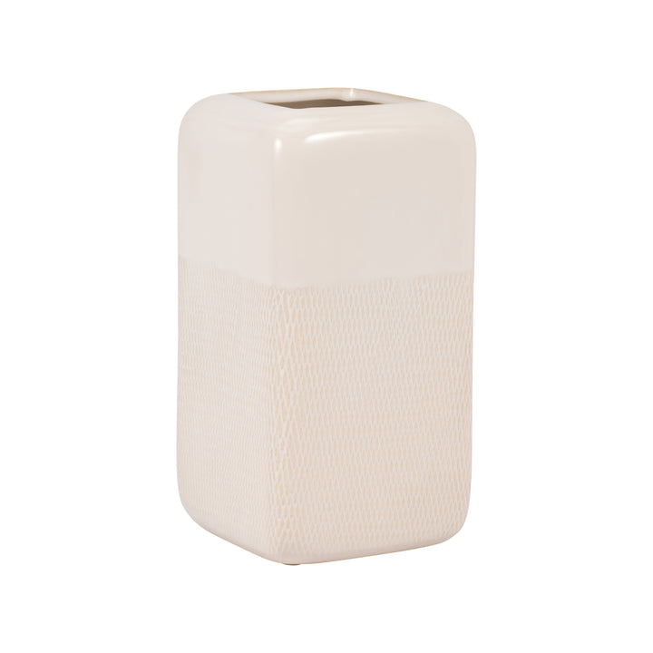 CER, 10" SQUARED GROOVED VASE, IVORY