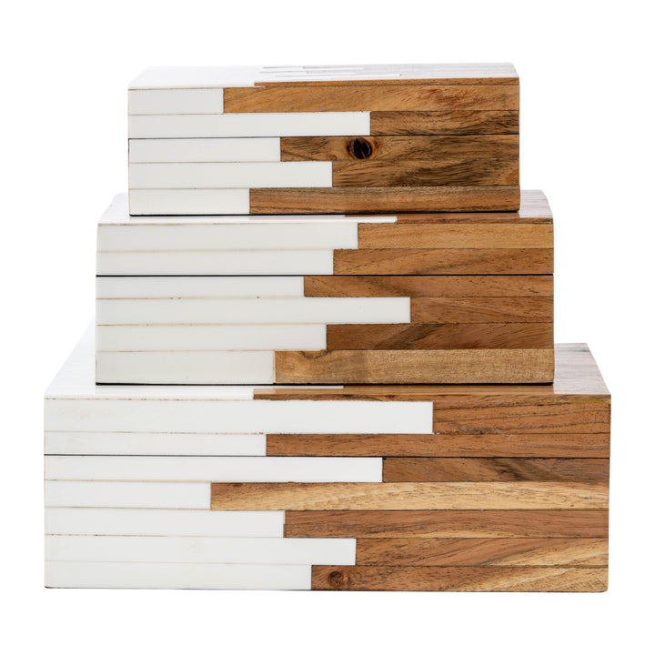Resin, S/3 6/7/9" 2-Toned Boxes, Natural/Wht