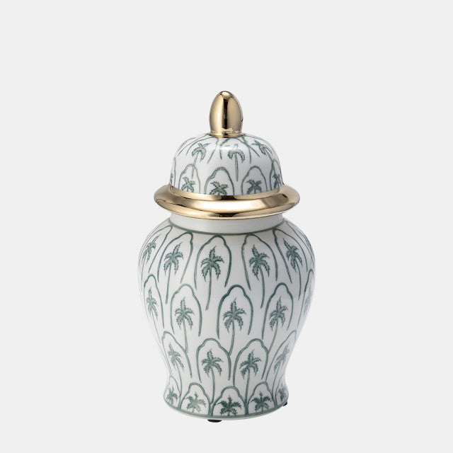 CER, 18"H TEMPLE JAR, GREEN/GOLD