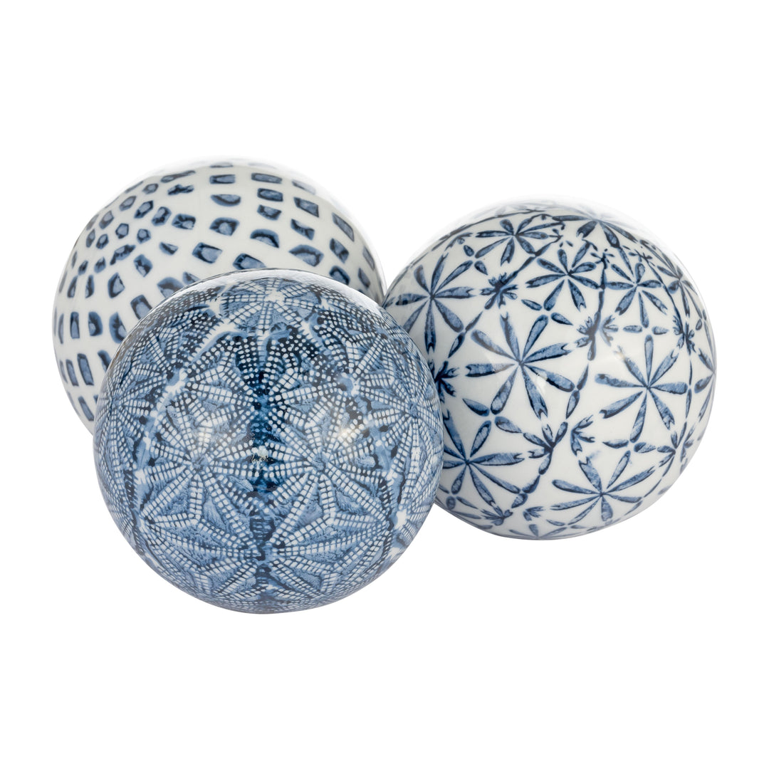 CER, BOXED 4" 3/A PAINTED ORBS, BLUE/WHITE