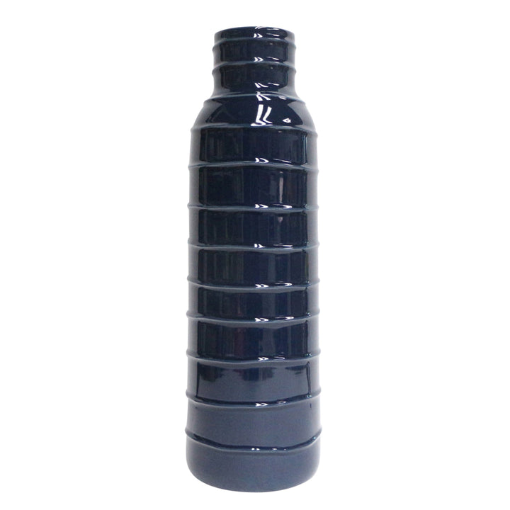 CER, 20"H TRIBAL VASE, NAVY BLUE