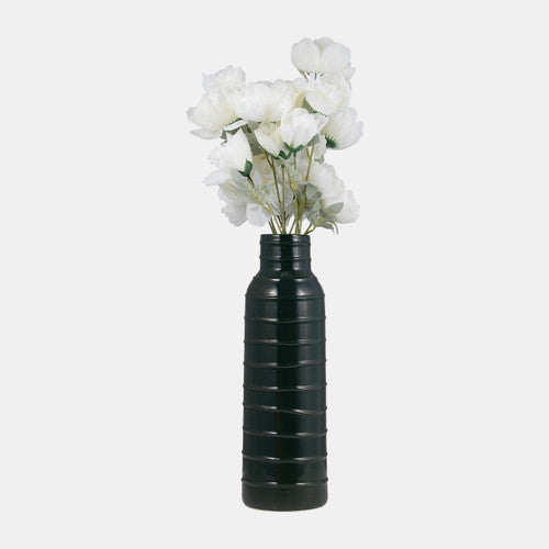 CER, 17"H TRIBAL VASE, FOREST GREEN