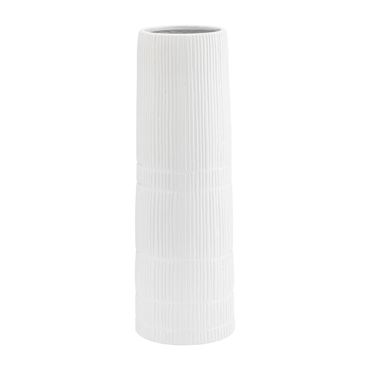 CER, 18"H LINED CYLINDER VASE, WHITE