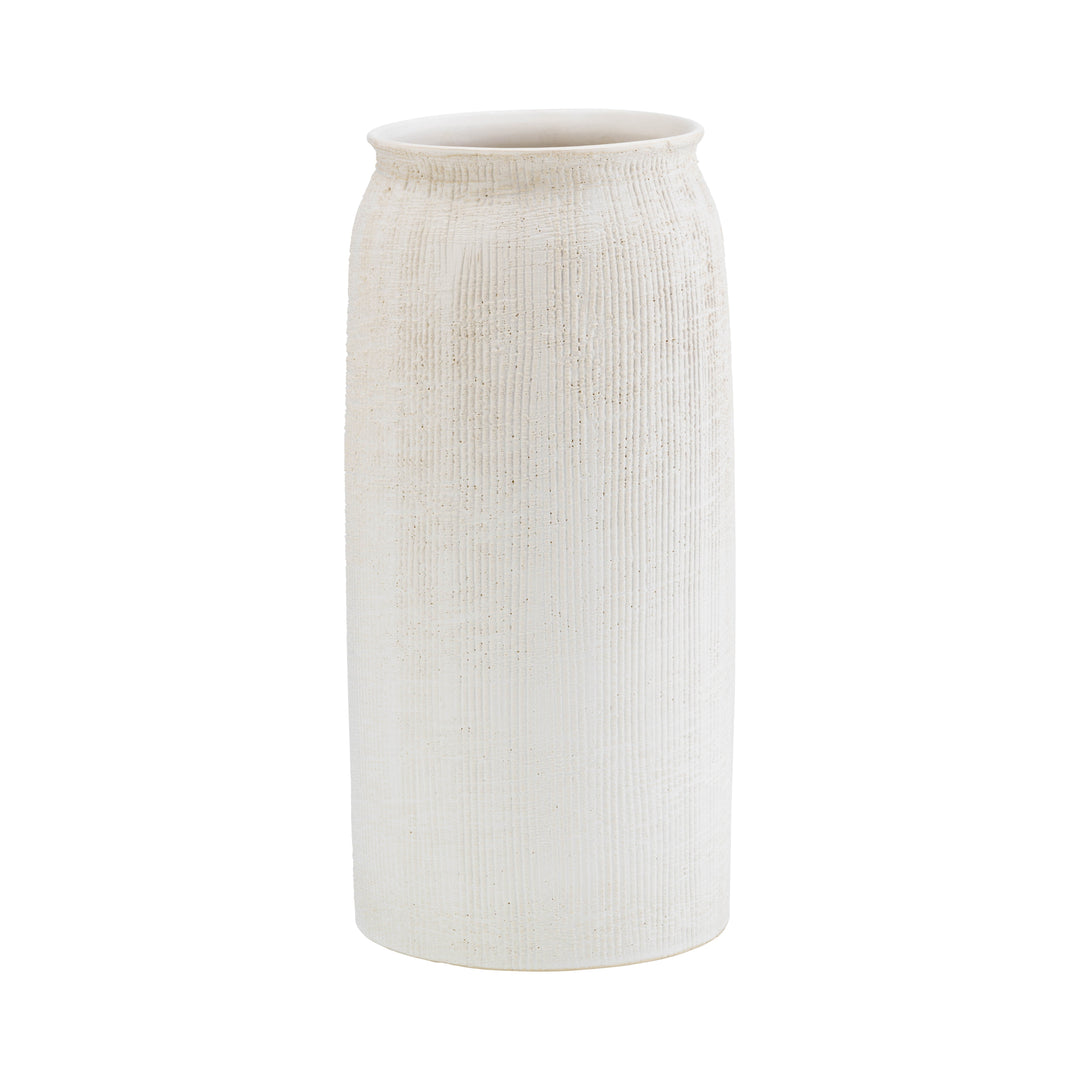 CER, 13"H RIDGED VASE, WHITE