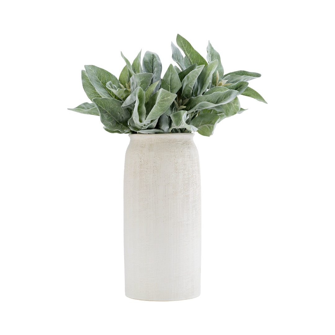 CER, 13"H RIDGED VASE, WHITE