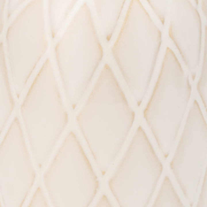 CER, 9" PLAID TEXTURED VASE, BEIGE