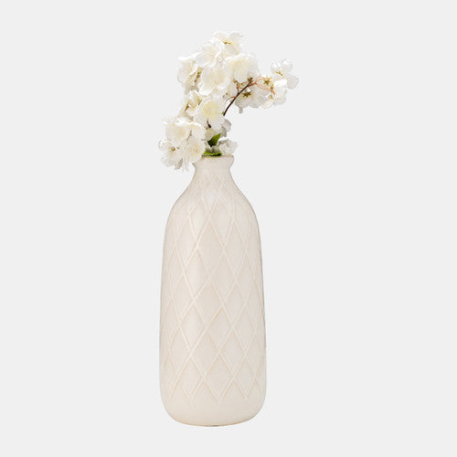 CER, 16" PLAID TEXTURED VASE, BEIGE