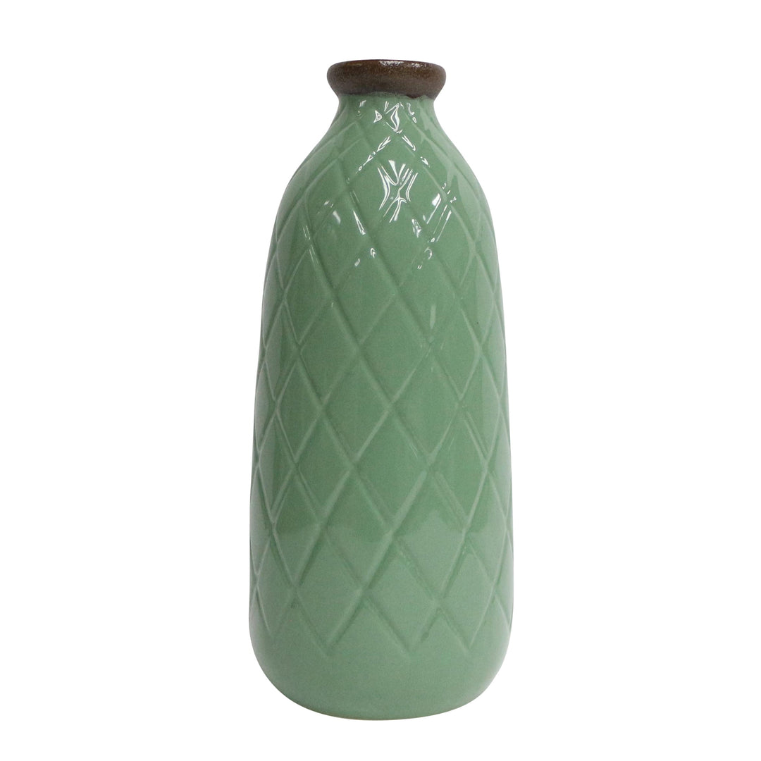 CER, 16" PLAID TEXTURED VASE, DARK SAGE