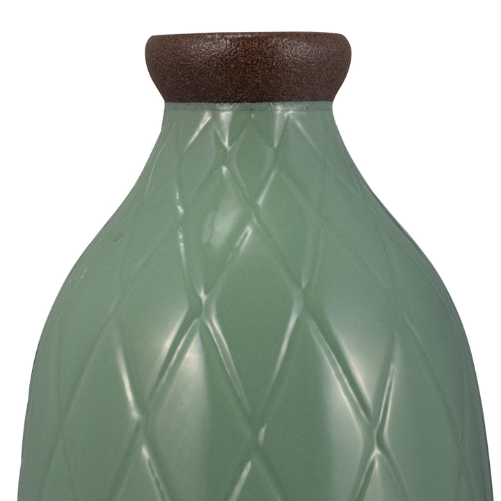 CER, 16" PLAID TEXTURED VASE, DARK SAGE