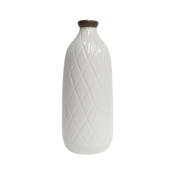 CER, 16" PLAID TEXTURED VASE, WHITE