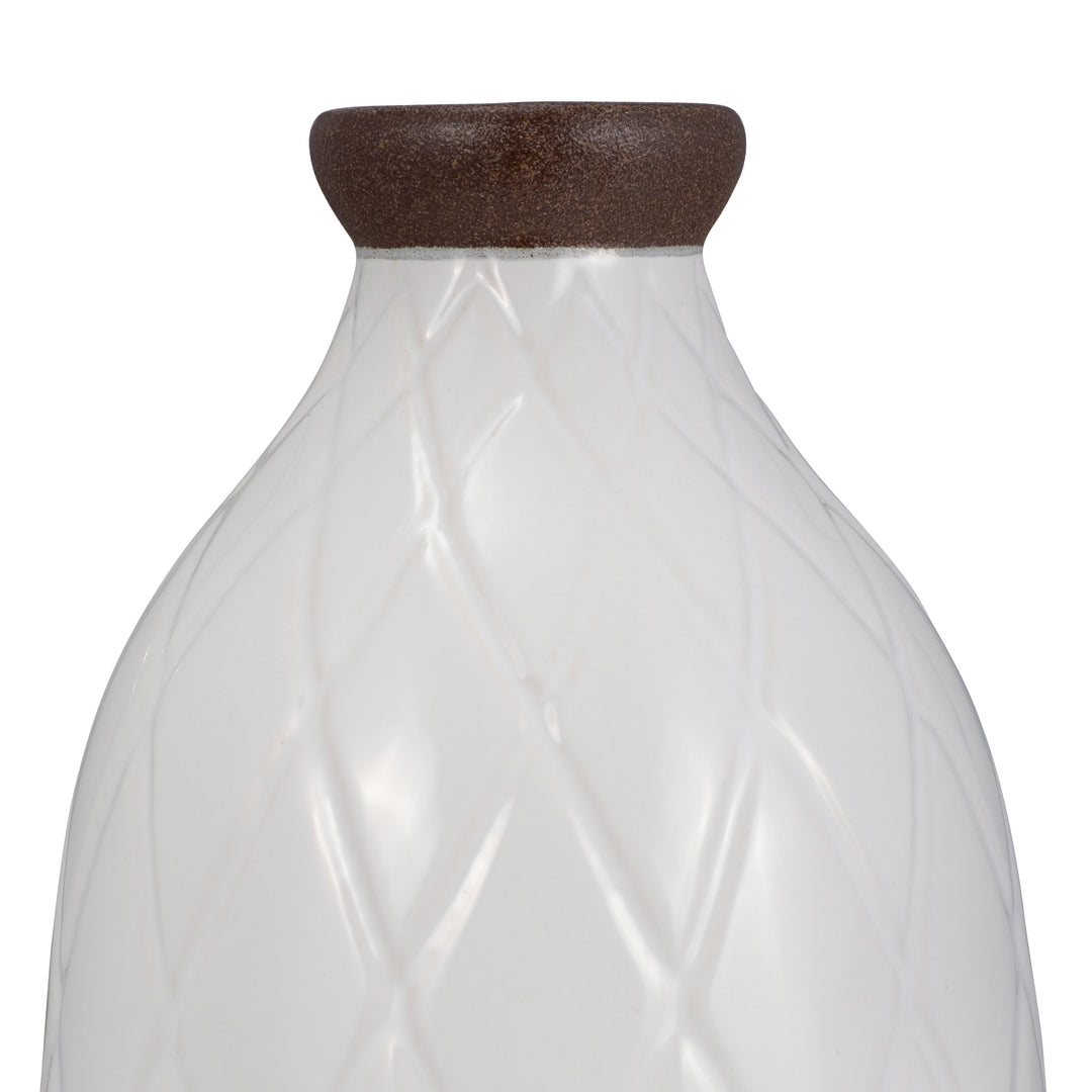 CER, 16" PLAID TEXTURED VASE, WHITE