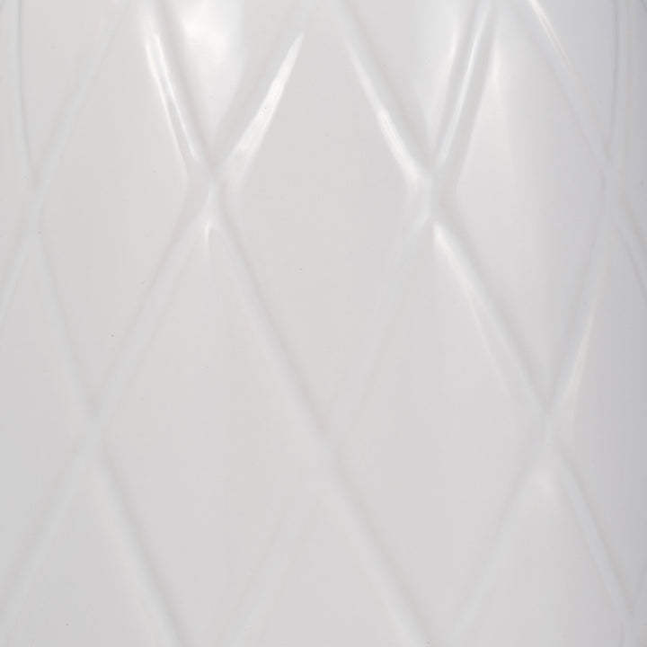 CER, 16" PLAID TEXTURED VASE, WHITE