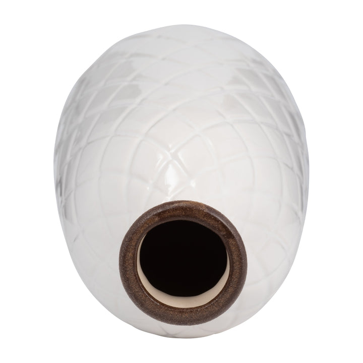 CER, 12" PLAID TEXTURED VASE, WHITE