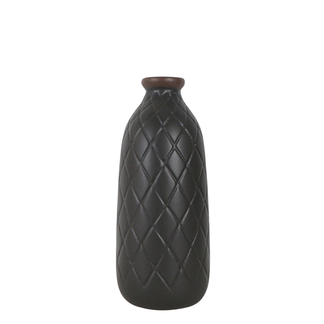 CER, 12" PLAID TEXTURED VASE, BLACK