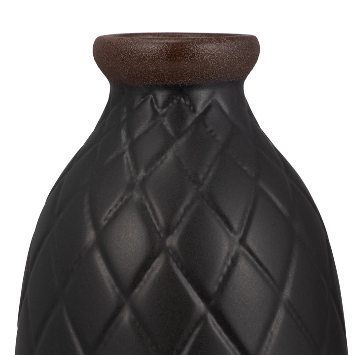 CER, 12" PLAID TEXTURED VASE, BLACK