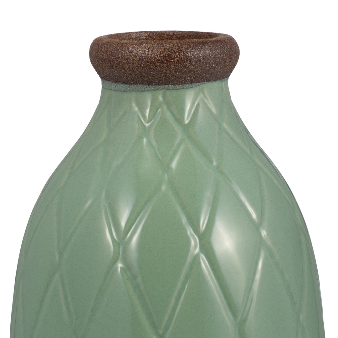 CER, 9" PLAID TEXTURED VASE, DARK SAGE