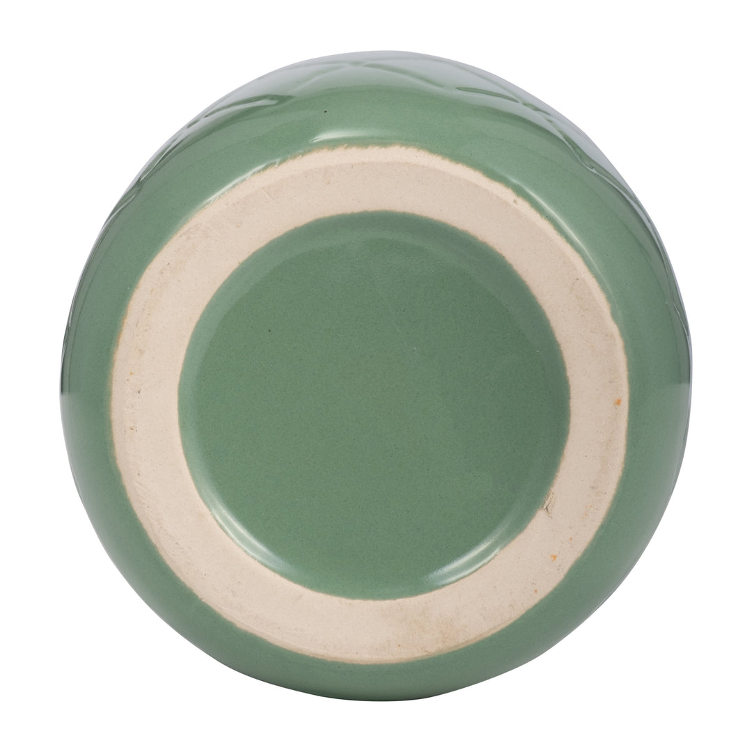 CER, 9" PLAID TEXTURED VASE, DARK SAGE