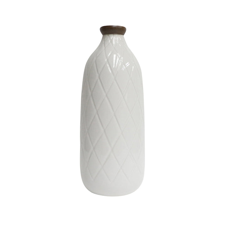 CER, 9" PLAID TEXTURED VASE, WHITE