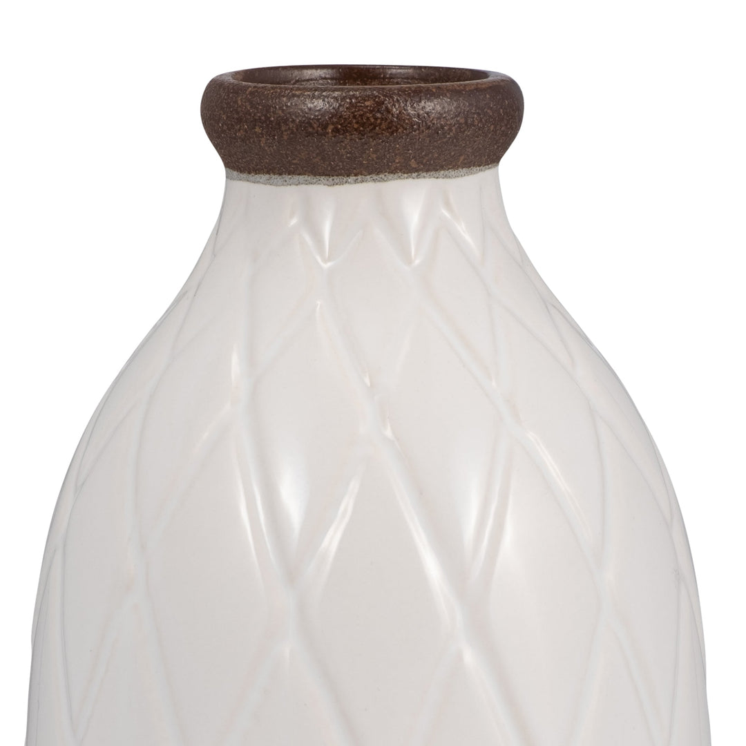 CER, 9" PLAID TEXTURED VASE, WHITE