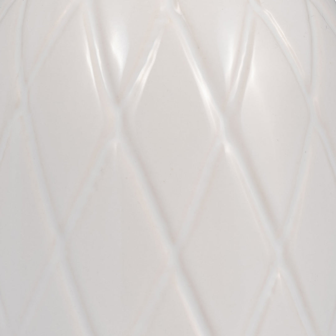 CER, 9" PLAID TEXTURED VASE, WHITE