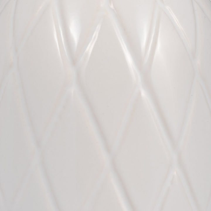 CER, 9" PLAID TEXTURED VASE, WHITE