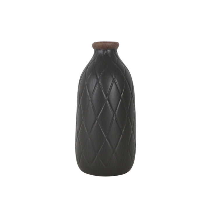 CER, 9" PLAID TEXTURED VASE, BLACK