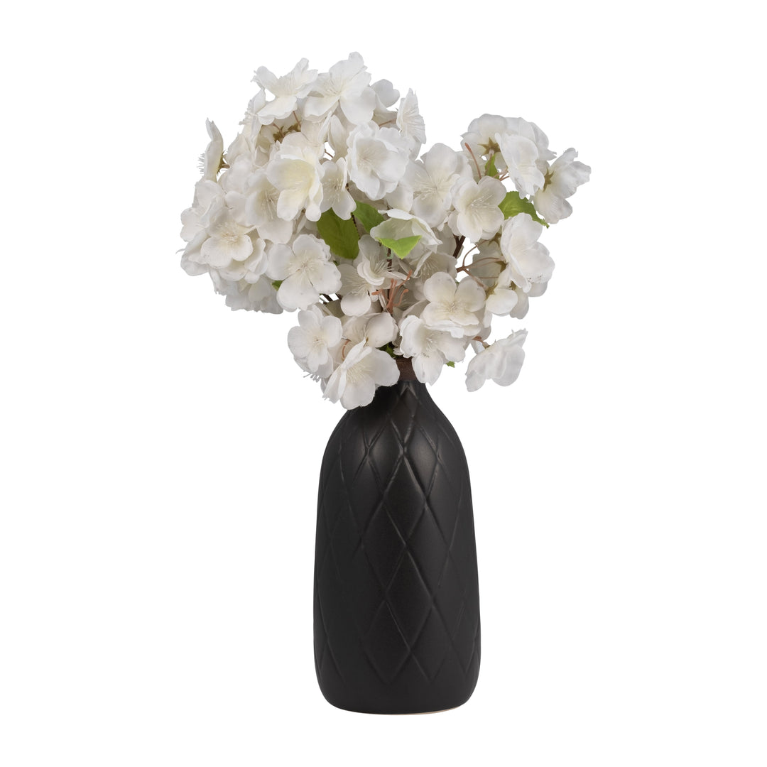 CER, 9" PLAID TEXTURED VASE, BLACK