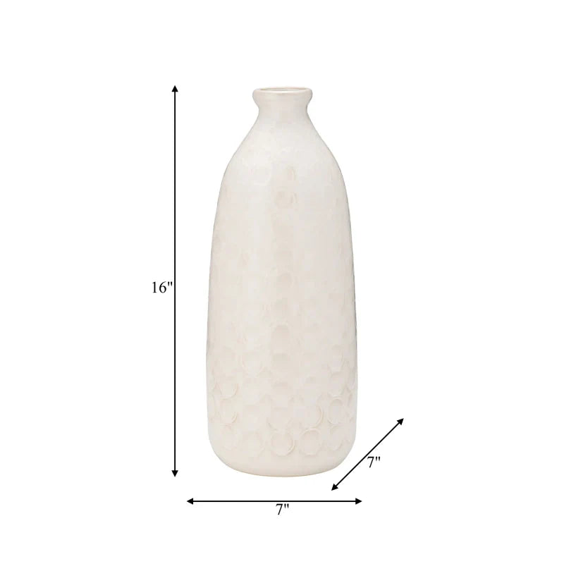 CER, 16" CIRCLES VASE, BEIGE