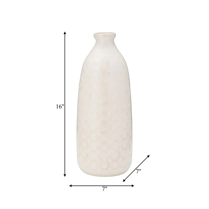 CER, 16" CIRCLES VASE, BEIGE