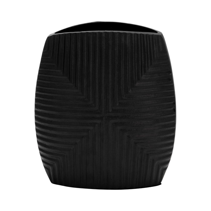 METAL, 10"H RIBBED VASE, MATTE BLACK