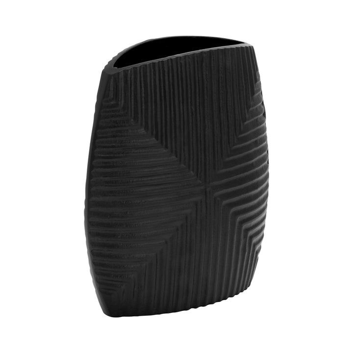 METAL, 10"H RIBBED VASE, MATTE BLACK