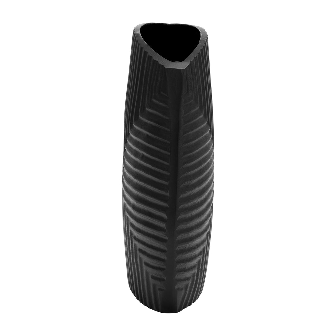 METAL, 10"H RIBBED VASE, MATTE BLACK