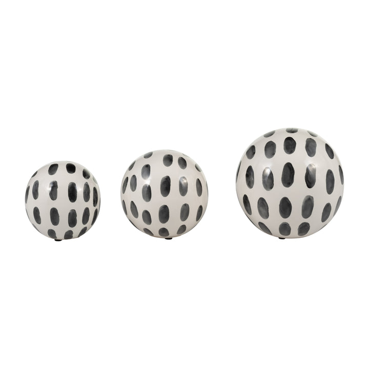 CER, S/3 4/5/6" SPOTTED ORBS, BLK/WHT