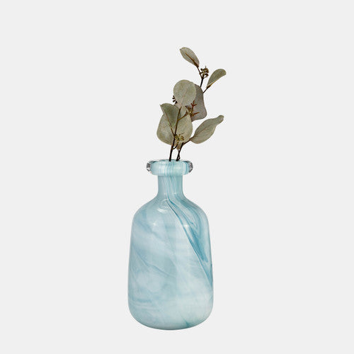 GLASS, 12"H BOTTLE VASE, TEAL