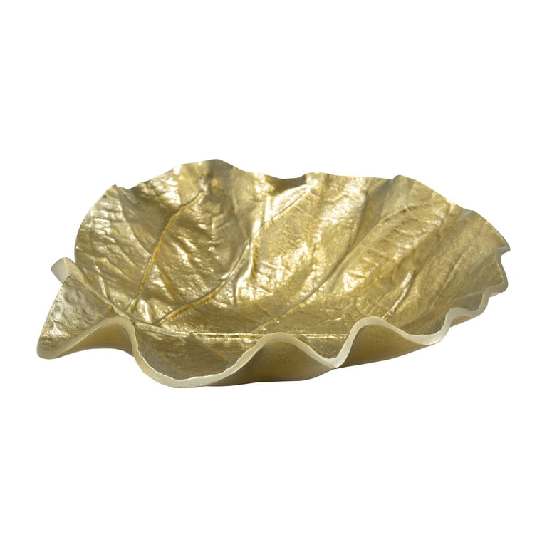 METAL, 13" ROUND LEAF TRAY, GOLD