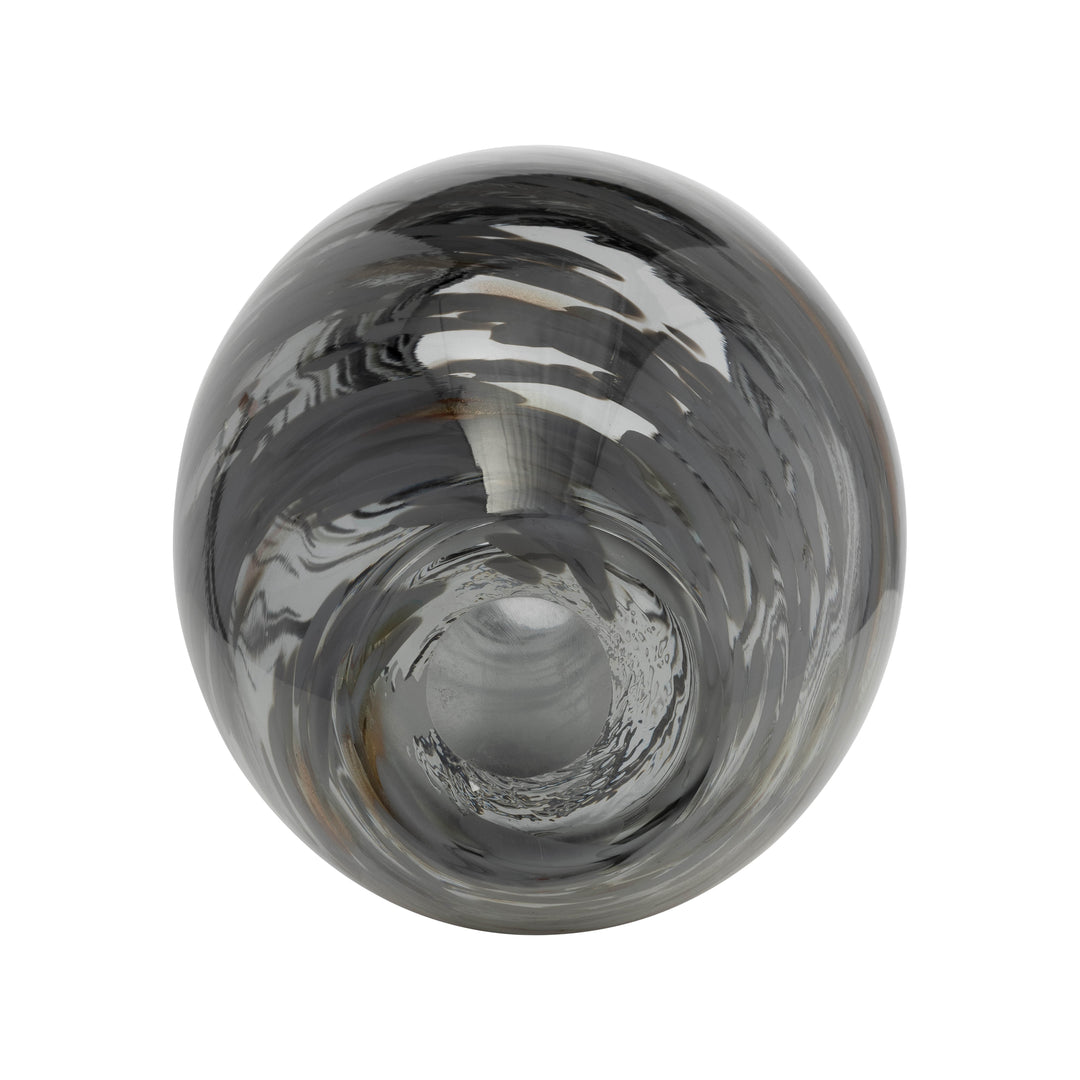 GLASS, 13"H SWIRL VASE, BLACK