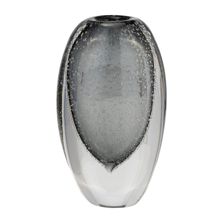 GLASS, 9"H ELLIPSE VASE, SMOKE