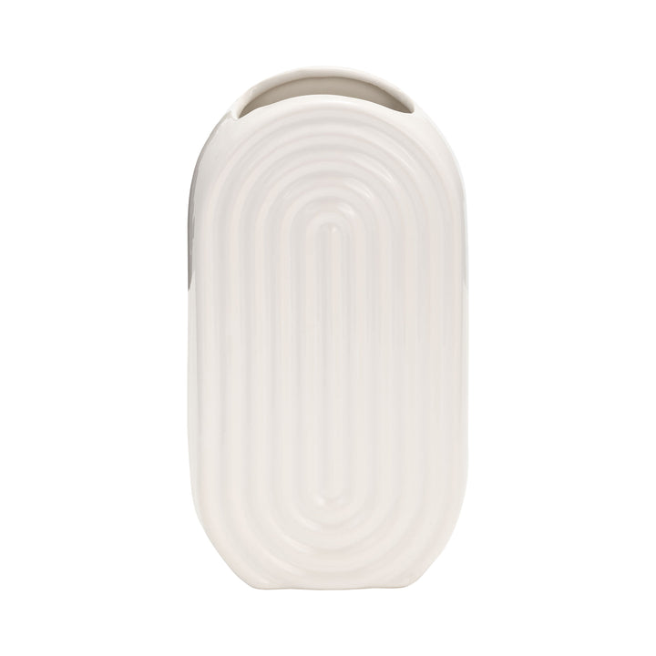 CER, 9" OVAL RIDGED VASE, WHITE