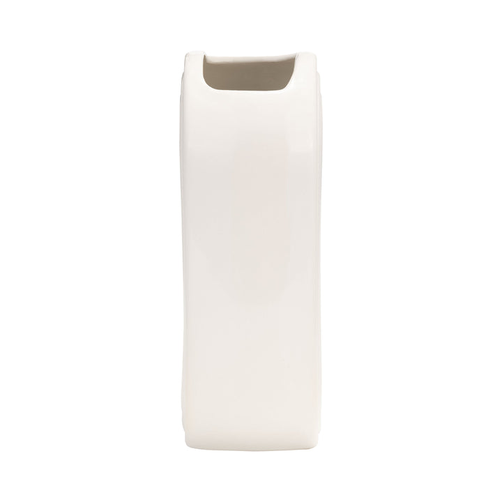 CER, 9" OVAL RIDGED VASE, WHITE