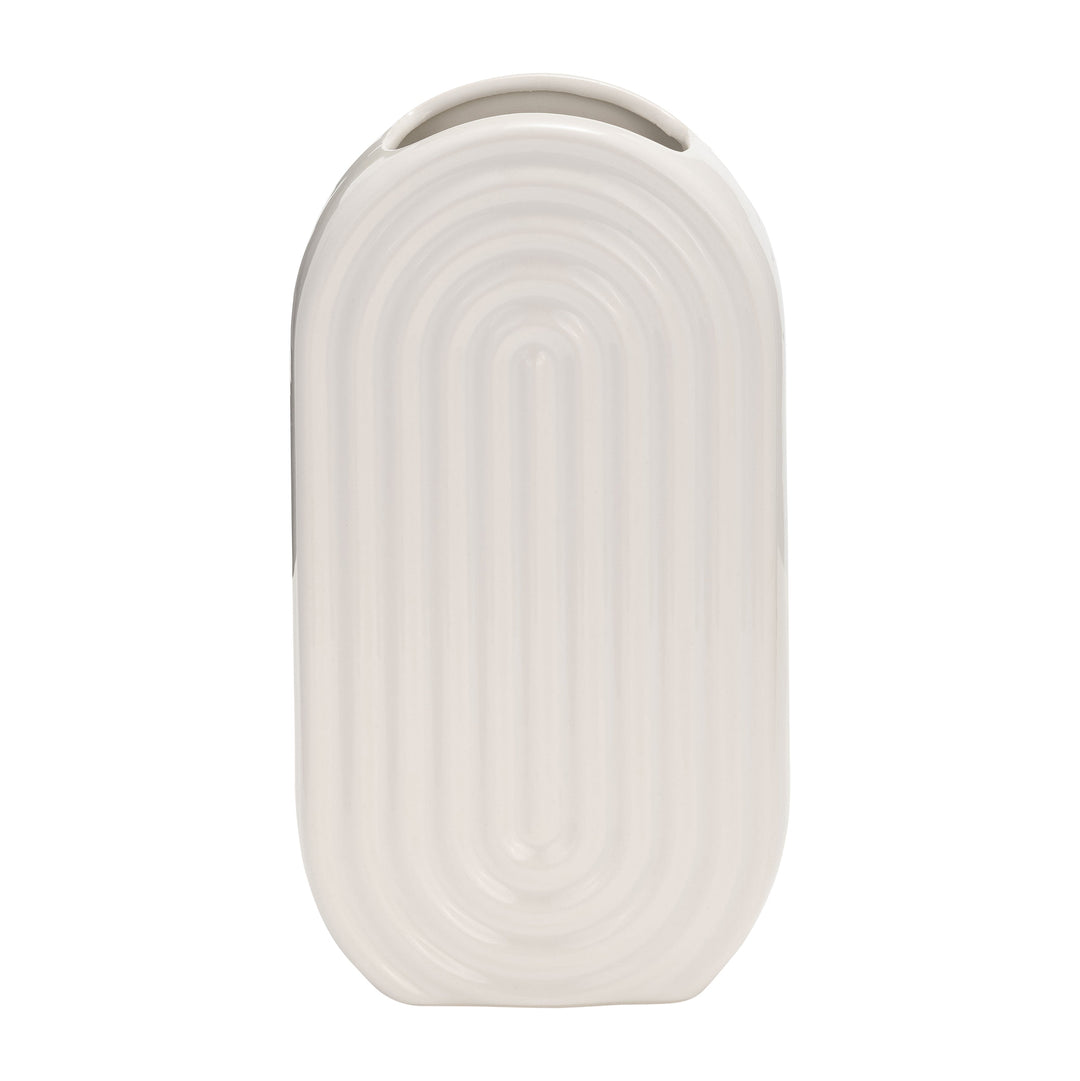 CER, 11" OVAL RIDGED VASE, WHITE