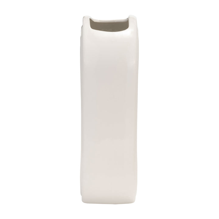 CER, 11" OVAL RIDGED VASE, WHITE