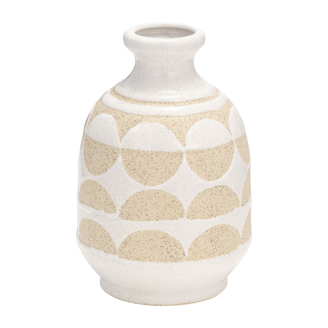 CER, 10"H HALF CIRCLES VASE, IVORY