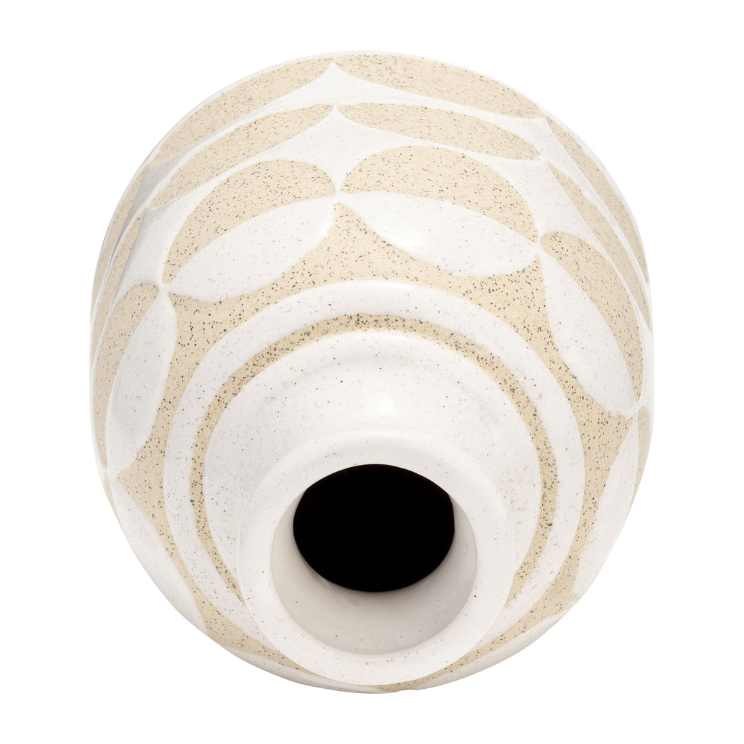 CER, 10"H HALF CIRCLES VASE, IVORY