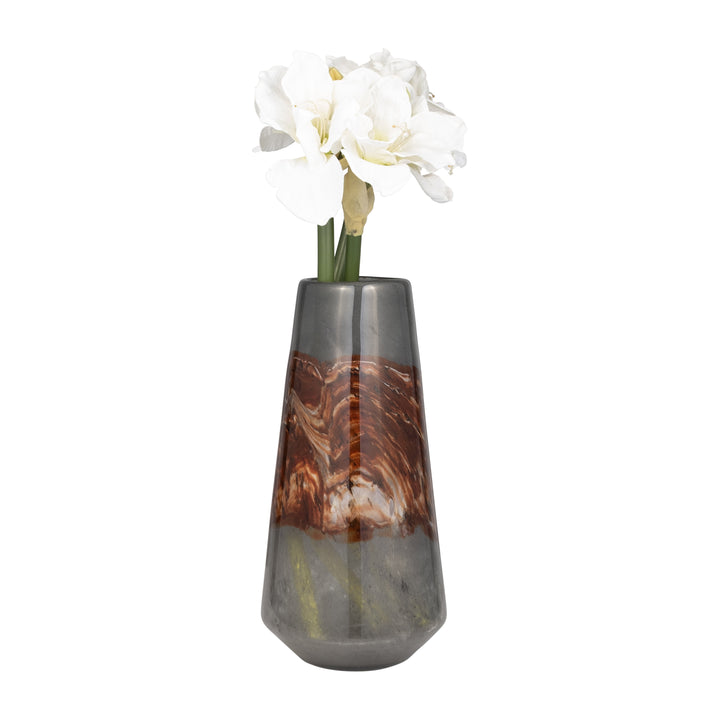 GLASS, 17" VASE GREY/BROWN