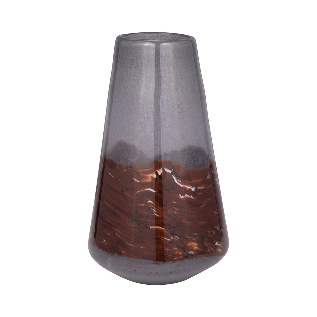 GLASS, 14" VASE GREY/BROWN